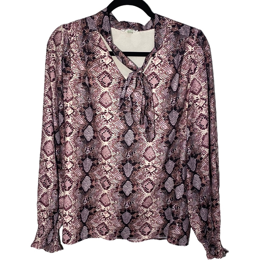 Jade Melody Tam Women's Large Snakeskin Lined Long Sleeve Tie Top Blouse